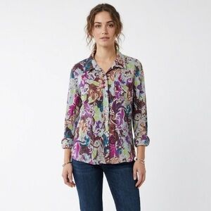 I.E. Relaxed Colorful Patchwork Style Floral Blouse L - 100% Cotton
